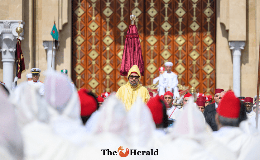 His Majesty King Mohammed VI, Commander of the Faithful, may God assist Him, accompanied by HRH Crown Prince Moulay El Hassan, HRH Prince Moulay Rachid and HH Prince Moulay Ahmed, chairs, at the Mechouar Square in the Royal Palace of Tetouan, the allegiance ceremony, in commemoration of the 25th anniversary of the Sovereign's accession to the Throne of His Glorious Ancestors. 31072024-Tetouan